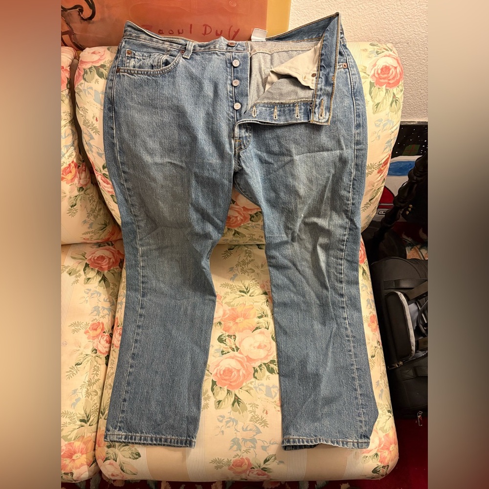 Mens Blue Button-Fly Denim Jeans